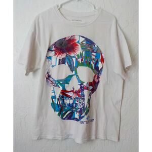 Enyce Hawaiian Floral Skull Print White Graphic Tee Men size Large Short Sleeves